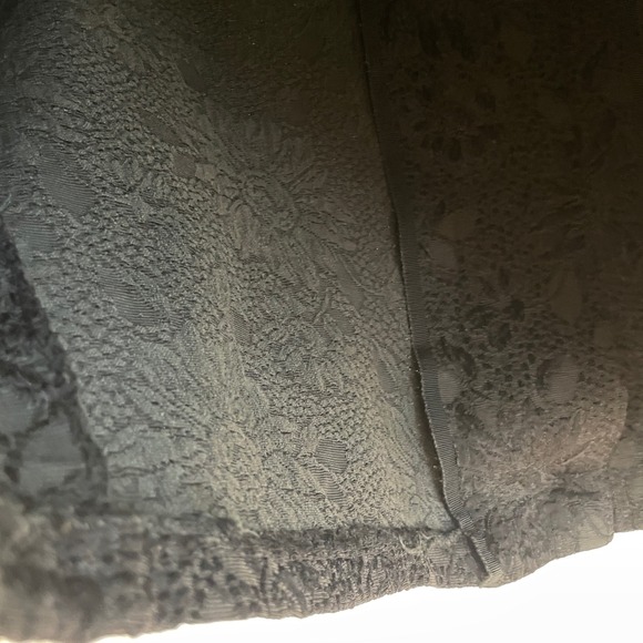 Vintage Black Brocade Jacquard Collarless Cropped Jacket 3/4 Sleeve - Picture 9 of 9